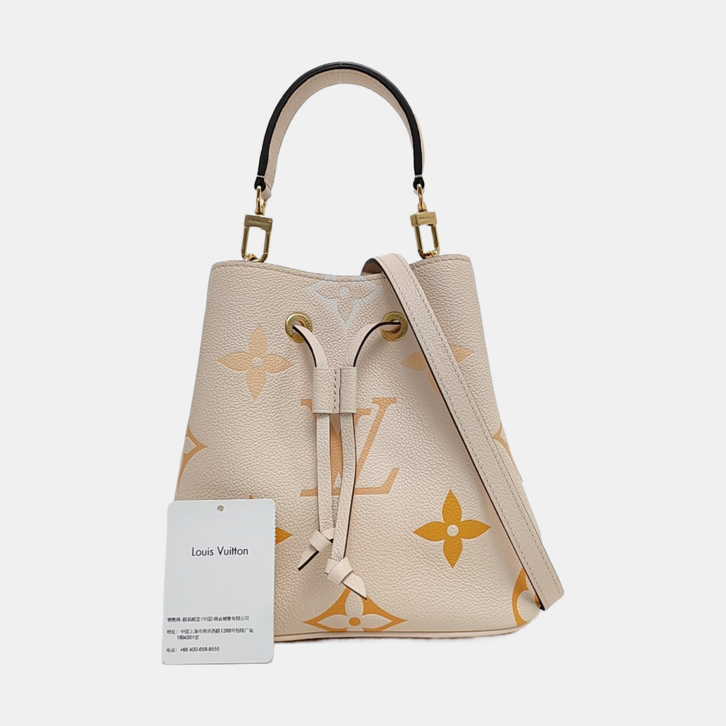 LOUIS VUITTON NÉONOÉ BB Beige Calfskin Monogram Embossed Bucket Bag Crossbody Bag Shoulder Bag Tote Bag Gold Hardware 2 Removable Straps-(SKU)-969076231