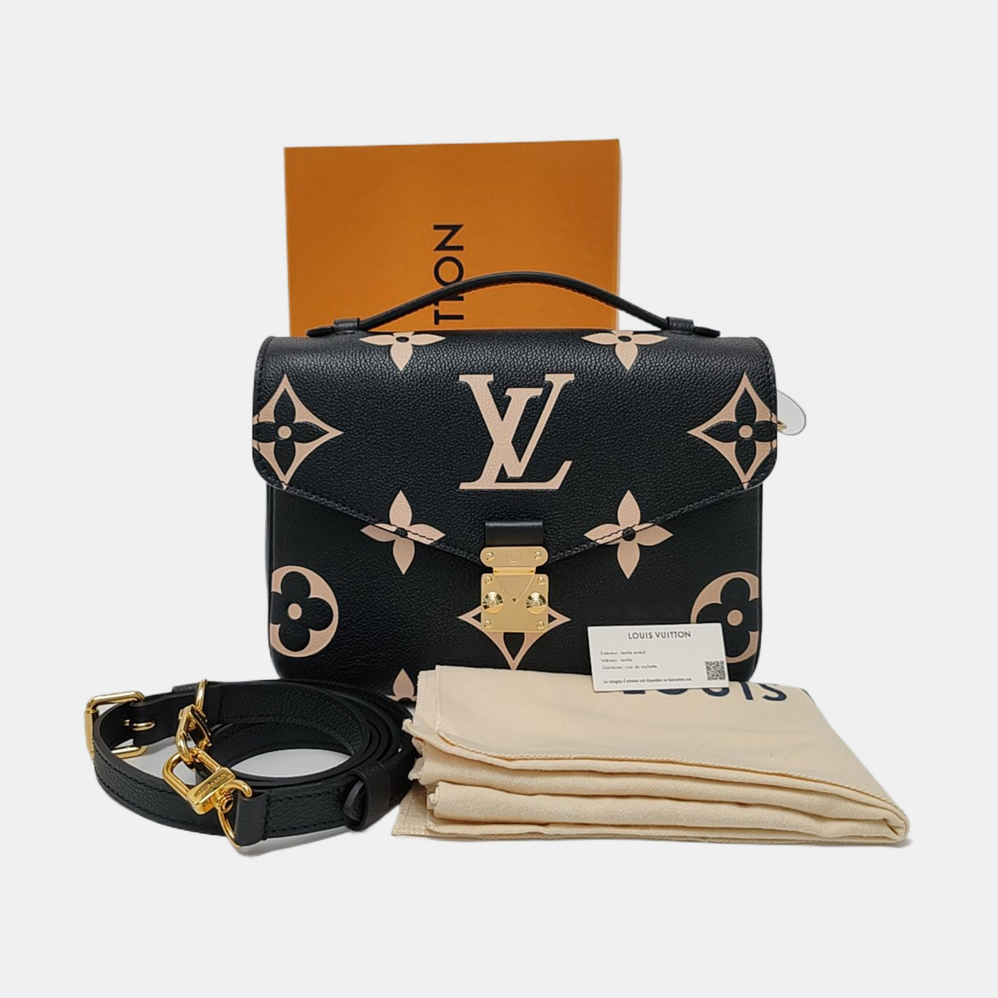 LOUIS VUITTON MÉTIS Medium Black Leather Monogram Vernis Embossed Messenger Bag Crossbody Bag Shoulder Bag Tote Bag Adjustable Strap Golden Hardware Complete Accessories-(SKU)-971187895