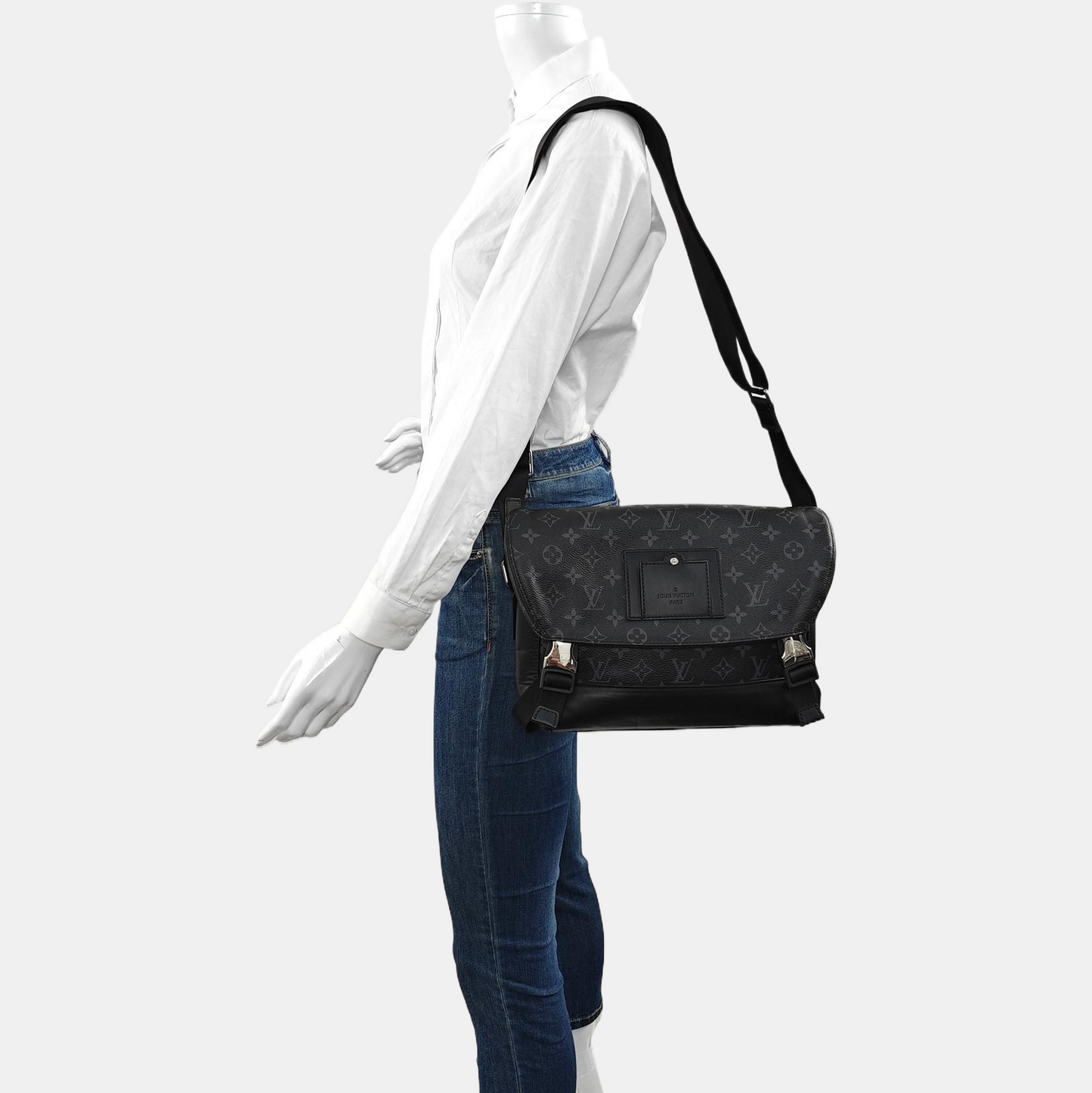 LOUIS VUITTON VOYAGER Small Black Coated Canvas Monogram Messenger Bag Crossbody Shoulder Bag Silver Hardware-(SKU)-971314881