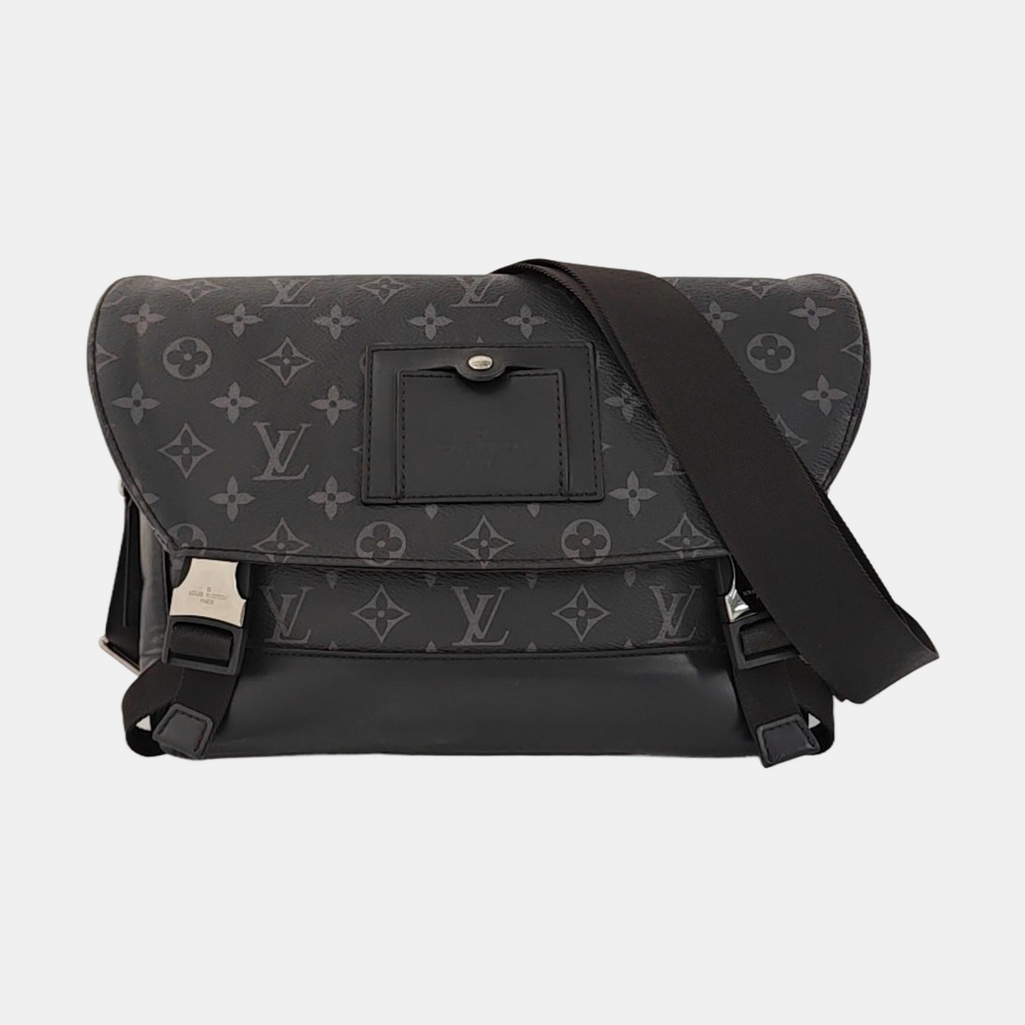 LOUIS VUITTON VOYAGER Small Black Coated Canvas Monogram Messenger Bag Crossbody Shoulder Bag Silver Hardware-(SKU)-971314881