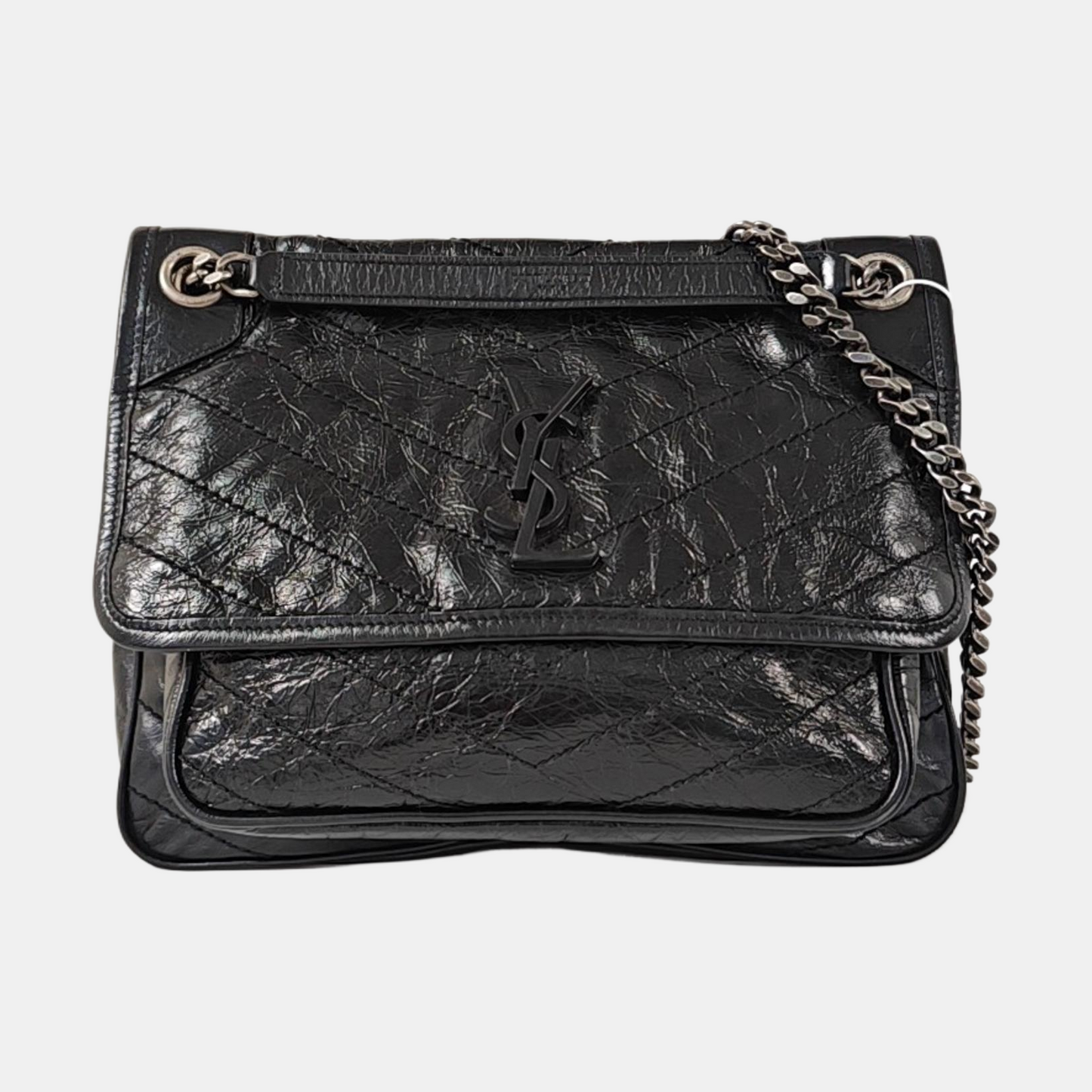 YSL NIKI Medium Black Calfskin Quilted V-Stripe Shoulder Bag and Crossbody with Black Rhodium-Plated Hardware-(SKU)-971324466