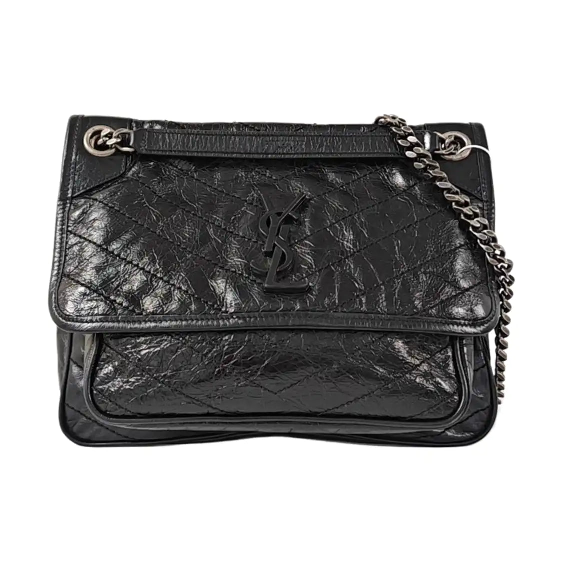YSL NIKI Medium Black Calfskin Quilted V-Stripe Shoulder Bag and Crossbody with Black Rhodium-Plated Hardware-(SKU)-971324466