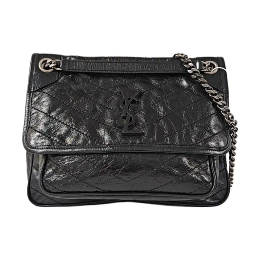 YSL NIKI Medium Black Calfskin Quilted V-Stripe Shoulder Bag and Crossbody with Black Rhodium-Plated Hardware-(SKU)-971324466