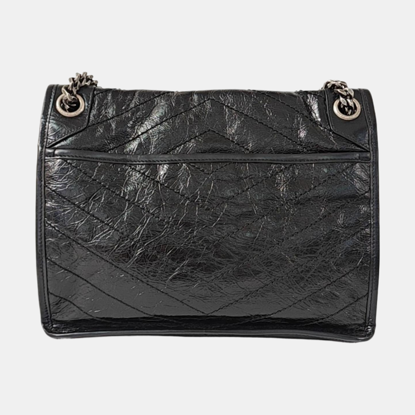 YSL NIKI Medium Black Calfskin Quilted V-Stripe Shoulder Bag and Crossbody with Black Rhodium-Plated Hardware-(SKU)-971324466