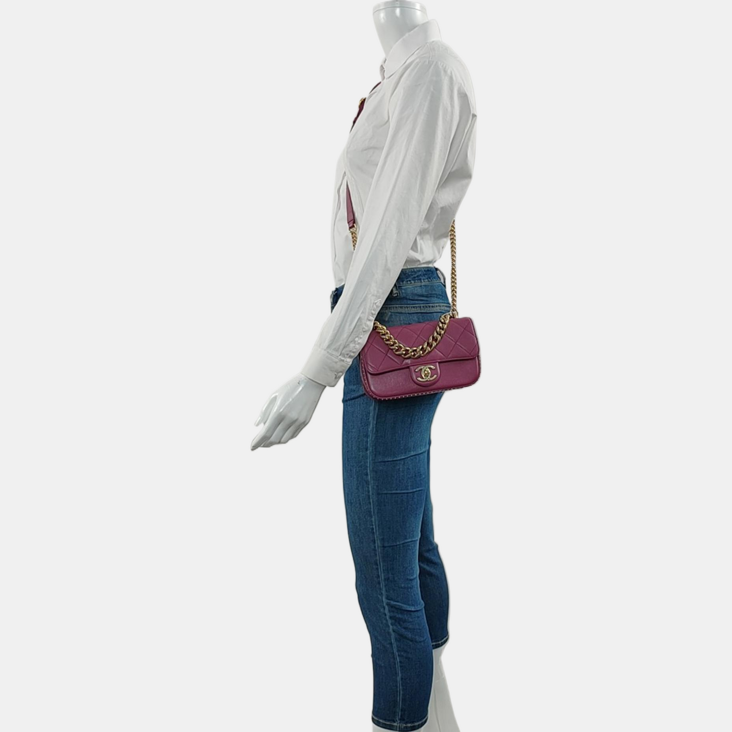 CHANEL CLASSIC FLAP Mini Burgundy Calfskin Quilted Large Mini Shoulder Bag Crossbody Strap Gold Hardware 24k-(SKU)-971151918