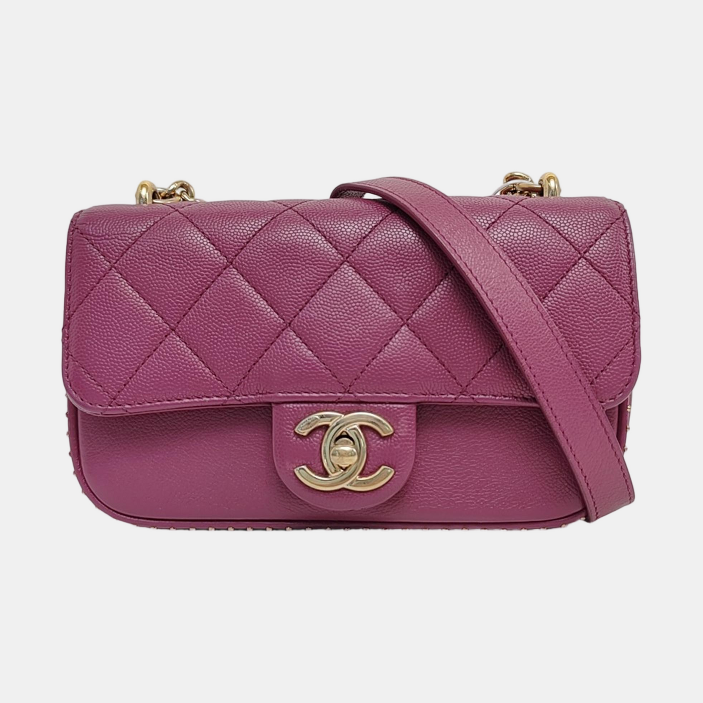 CHANEL CLASSIC FLAP Mini Burgundy Calfskin Quilted Large Mini Shoulder Bag Crossbody Strap Gold Hardware 24k-(SKU)-971151918