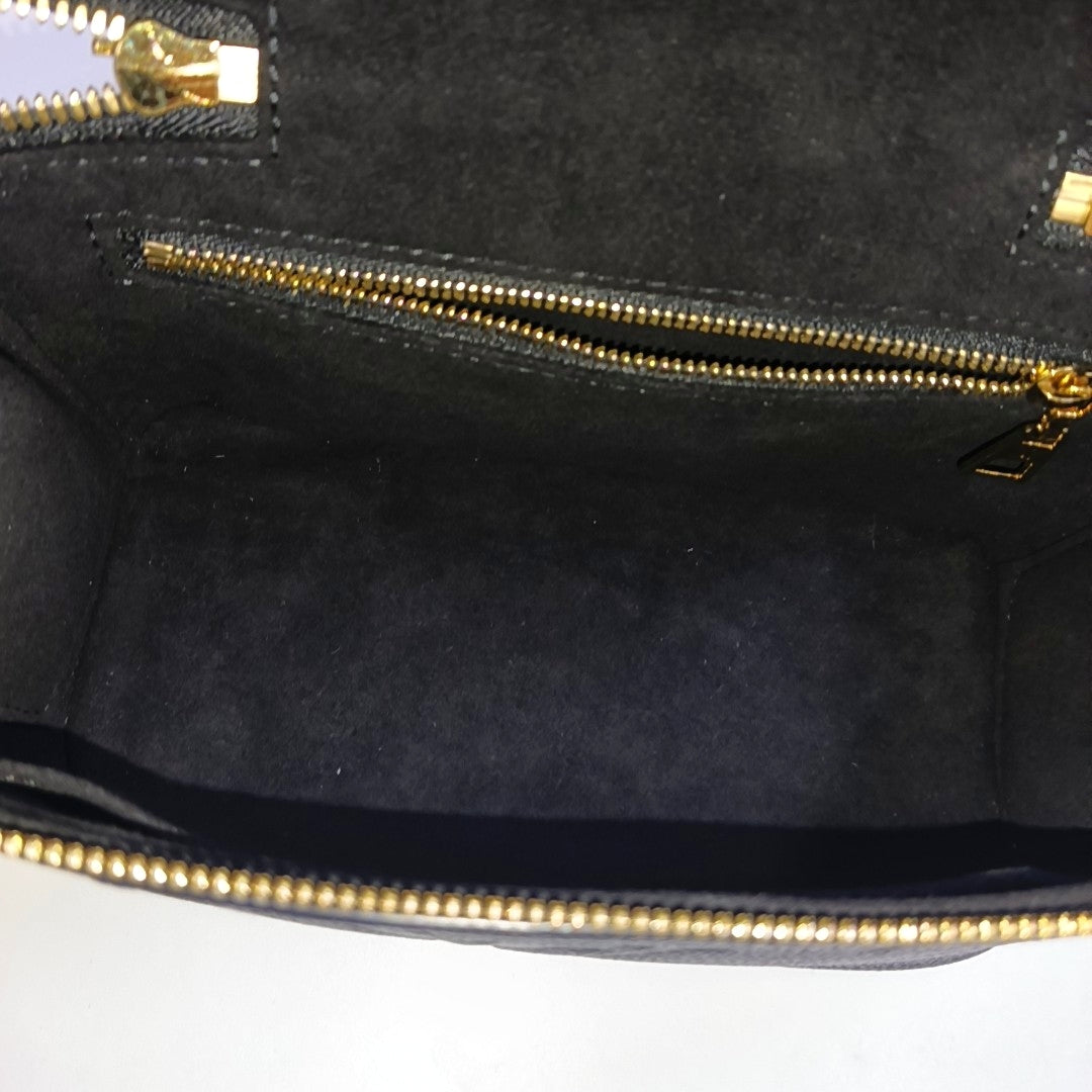 LOUIS VUITTON NICE Small Black Leather Vintage Embossed Shoulder Bag Tote Bag Crossbody Bag Gold Hardware Removable Strap-(SKU)-970099706