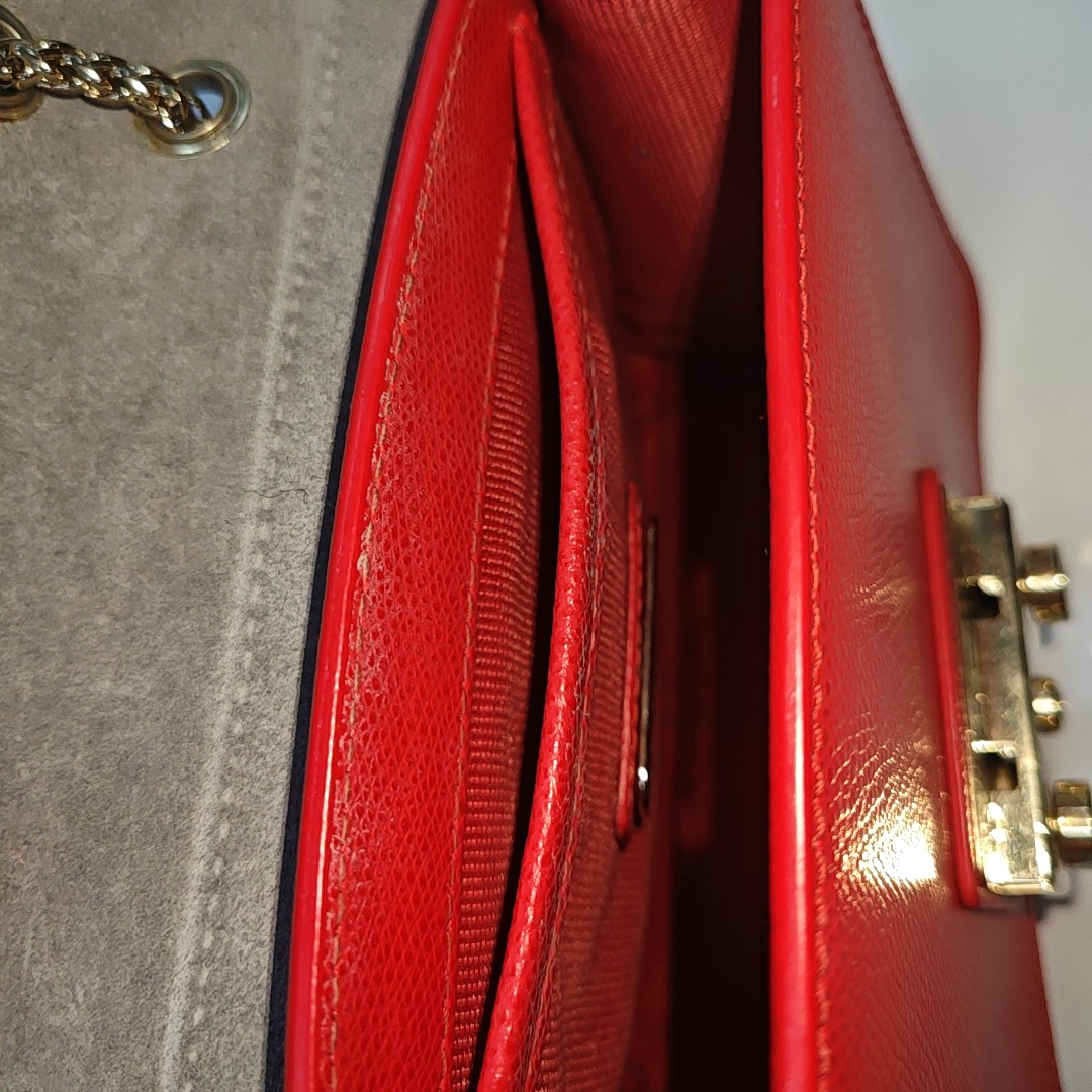 FURLA Red Leather Rivets Shoulder Bag Crossbody Bag Golden hardware-(SKU)-940159731