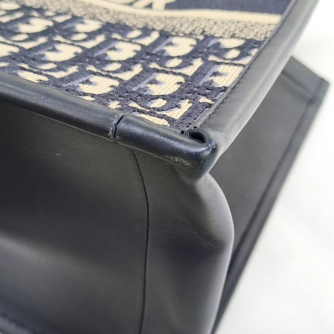 DIOR Book Tote Medium Blue Canvas Monogram Embroidered Shoulder Bag Tote Bag Golden Hardware Removable Strap-(SKU)-958662248