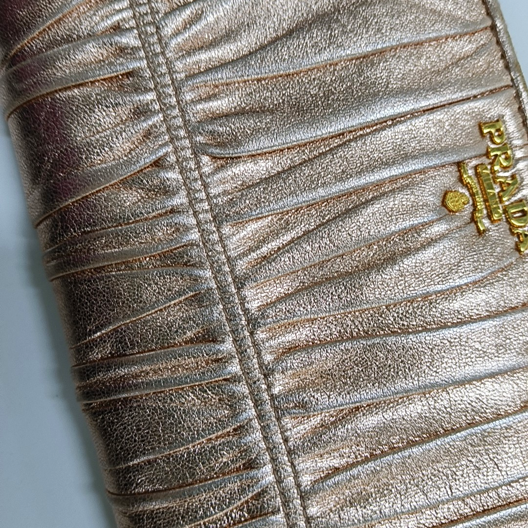 PRADA Rose Gold Sheepskin Quilted Wallet Golden hardware-(SKU)-959285692