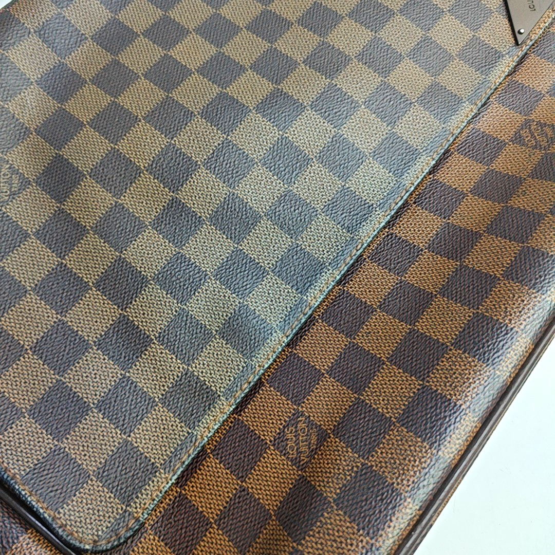 LOUIS VUITTON SHELTON Medium size Brown coated canvas checkered postman bag crossbody single shoulder bag Golden hardware-(SKU)-946505264