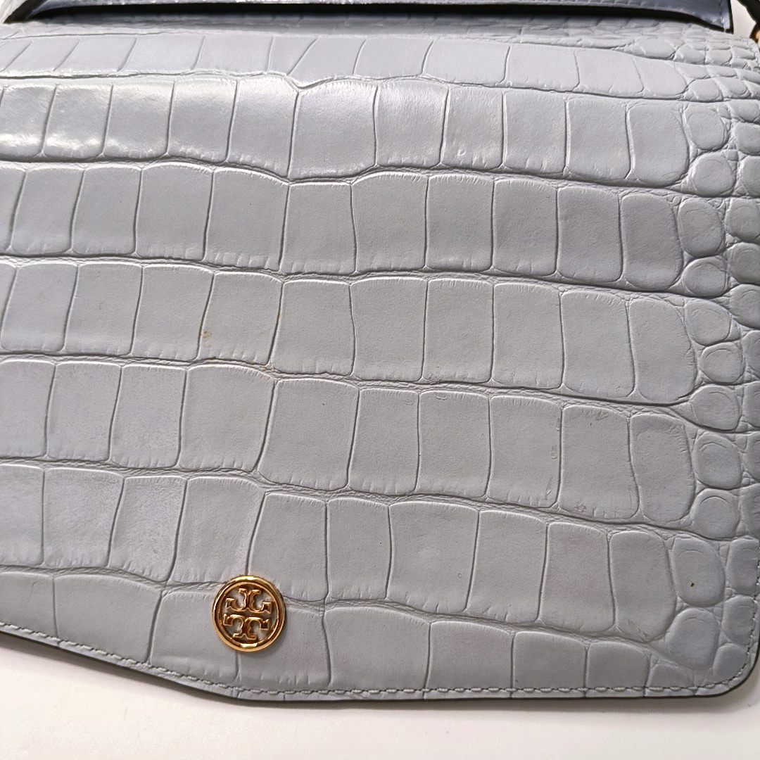 TORY BURCH Robinson Blue Calf Leather Crocodile Texture Single Shoulder Bag Handbag Golden hardware-(SKU)-951368581