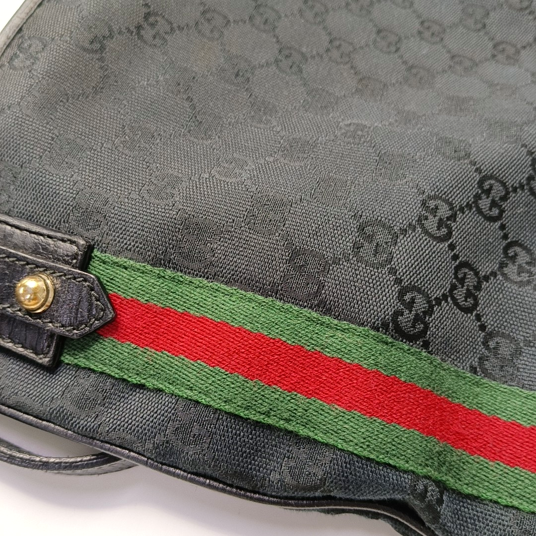 GUCCI Black Coated Canvas Monogrammed Single Shoulder Bag Sling Golden hardware-(SKU)-947676708