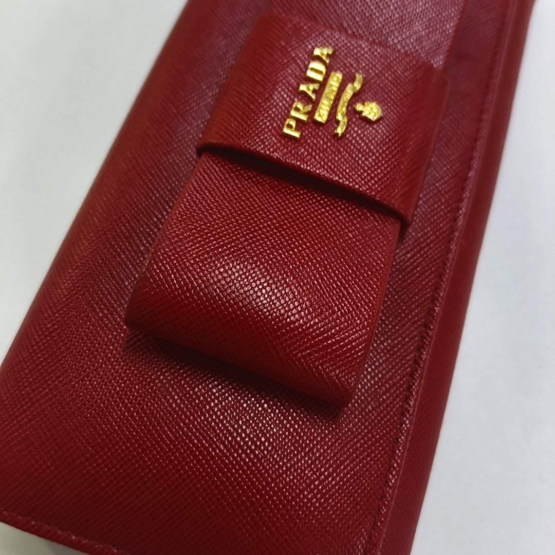 PRADA Fiocco Bow Red Leather Wallet Golden hardware-(SKU)-945456759