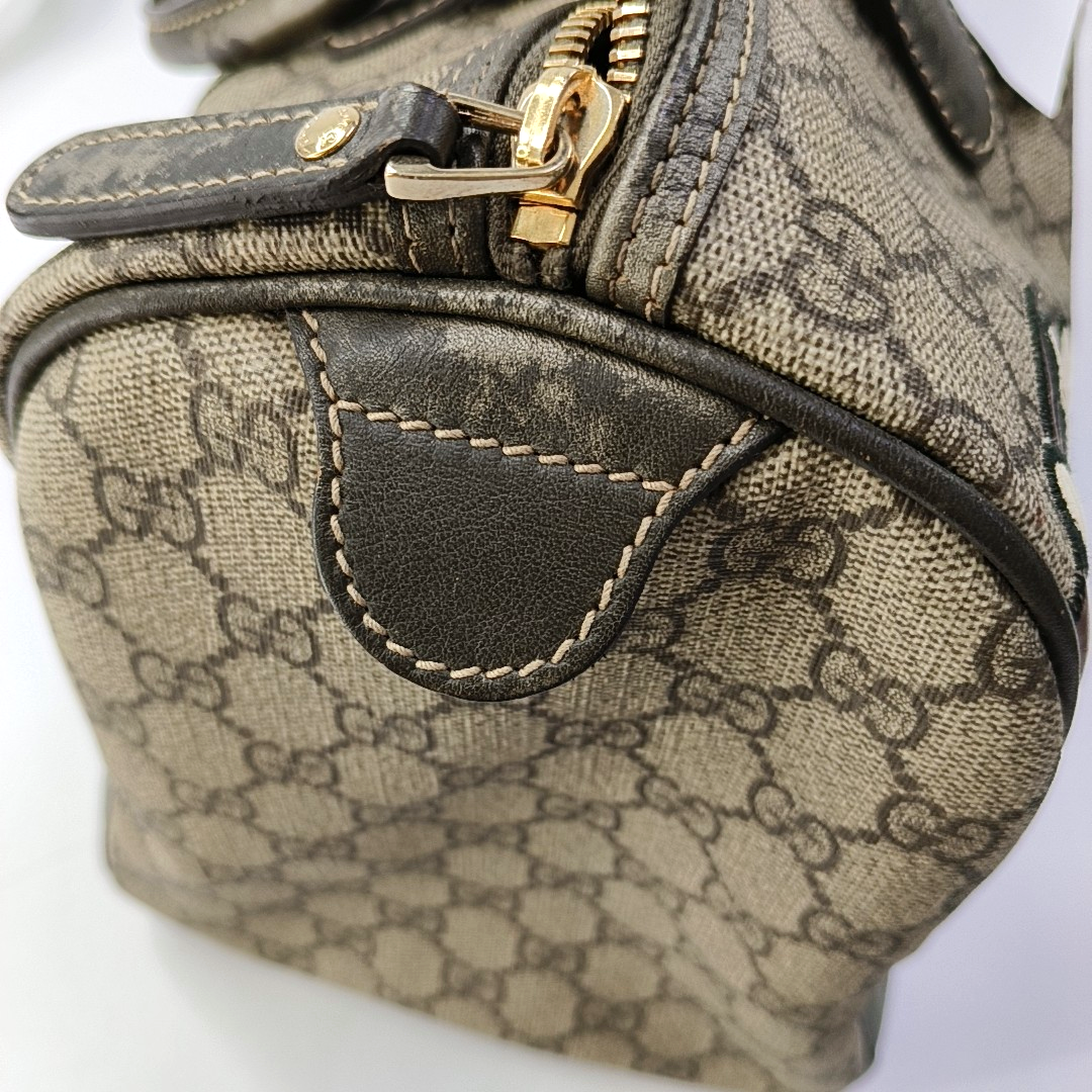 GUCCI Joy Brown Suede Leather Monogram Embroidery Tote Bag Golden hardware-(SKU)-959989784