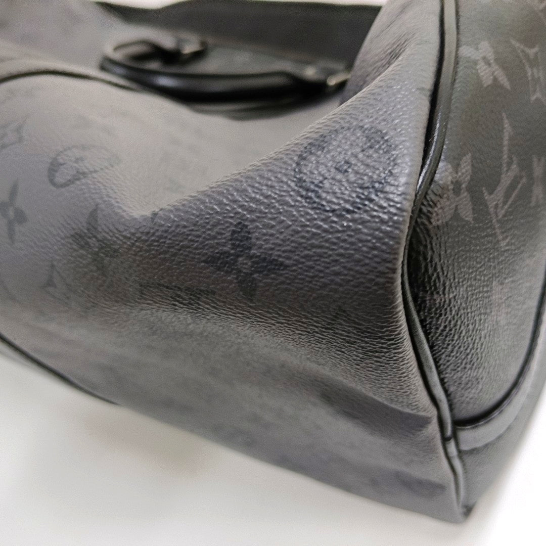 LOUIS VUITTON KEEPALL 50 Grey Coated Canvas Monogram Shoulder Bag Tote Crossbody Bag Silver Hardware Removable Shoulder Strap-(SKU)-967622018