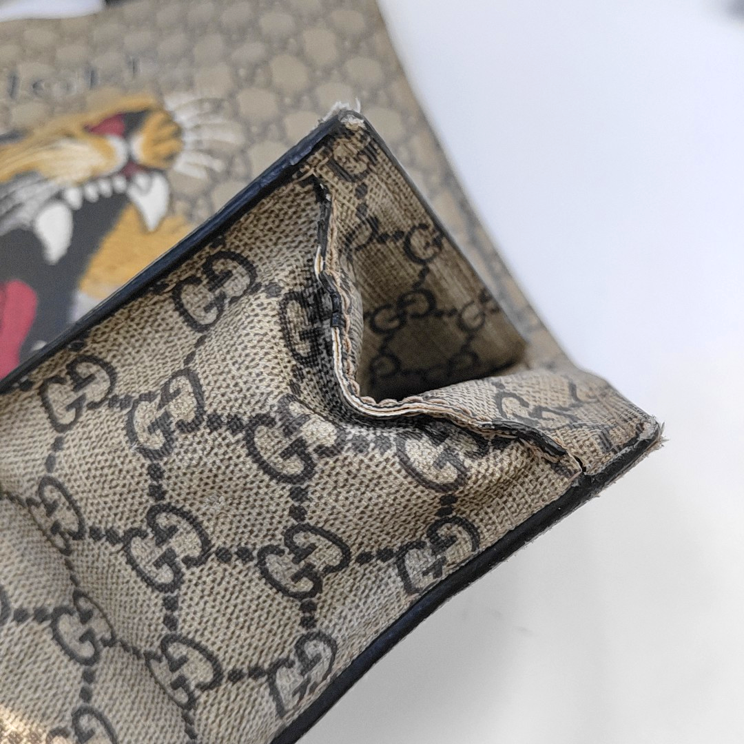 GUCCI Tote bag Brown Coated Canvas Monogrammed Tiger Head Handbag Golden hardware-(SKU)-951669810