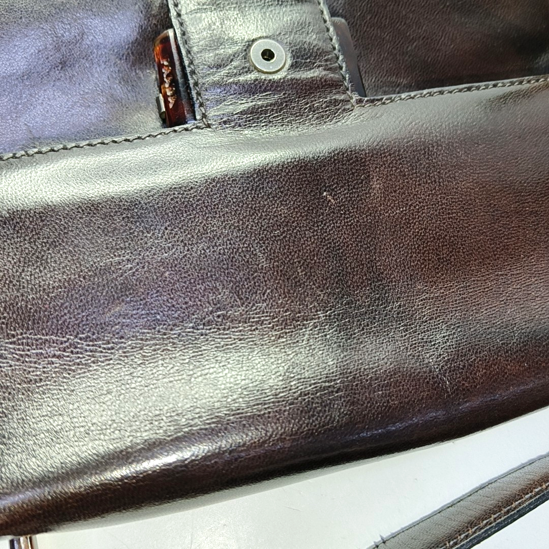 PRADA Dark Brown Leather Handbag Brown Hardware-(SKU)-954064287