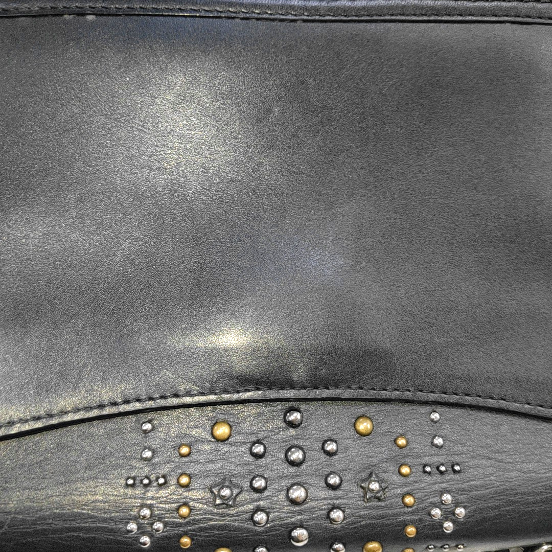 COACH SWAGGER Black Leather Studs Inlay Crossbody Bag Single Shoulder Bag Golden silver ruthenium color hardware-(SKU)-939036502