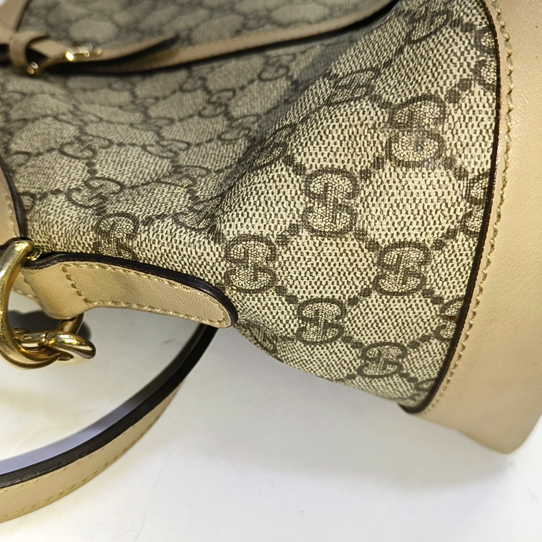 GUCCI GG Supreme Khaki Coated Canvas Monogrammed Single Shoulder Bag Tote Golden hardware Removable shoulder strap-(SKU)-944985050