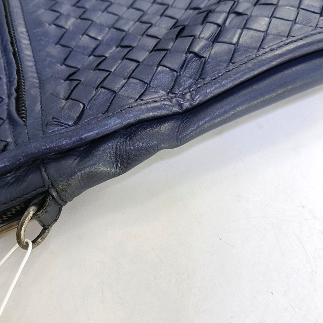 BOTTEGA VENETA Dark Blue Sheepskin Woven Single Shoulder Bag Handbag Ruthenium color hardware Removable shoulder strap-(SKU)-954022155