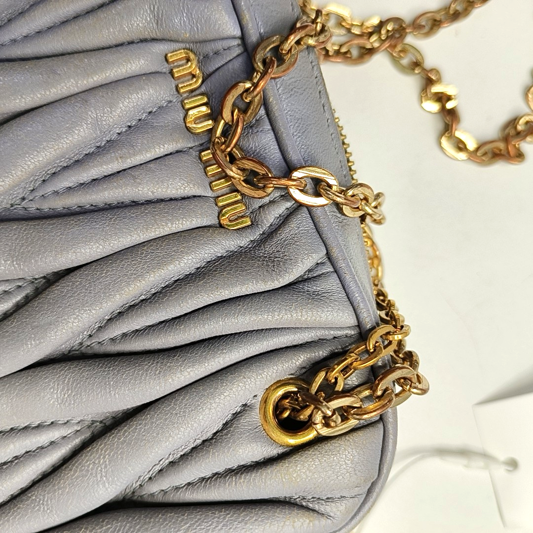 Miu Miu Blue Leather Quilted Sling Bag Crossbody Bag Golden hardware-(SKU)-952706910
