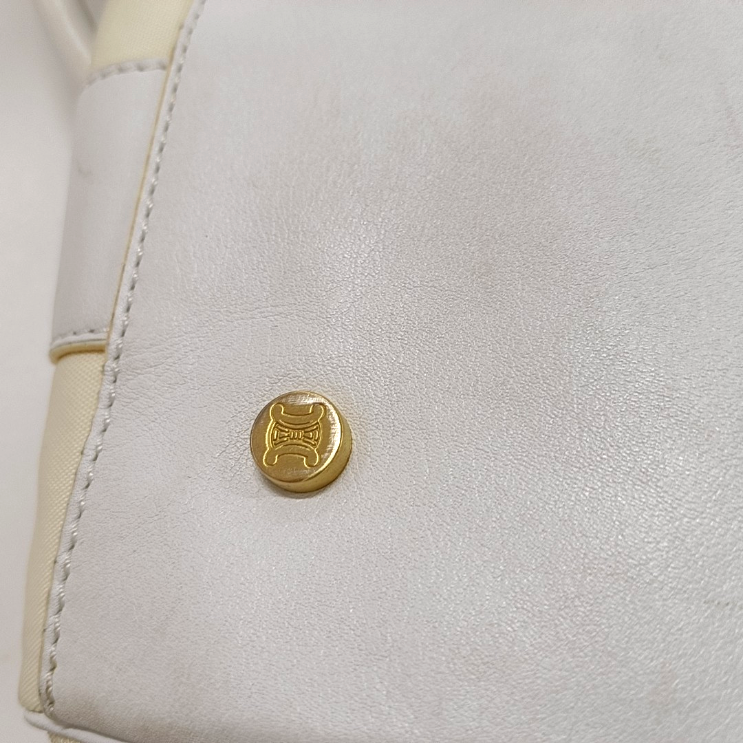 CELINE White Canvas Printed Single Shoulder Bag Handbag Golden hardware-(SKU)-13501989