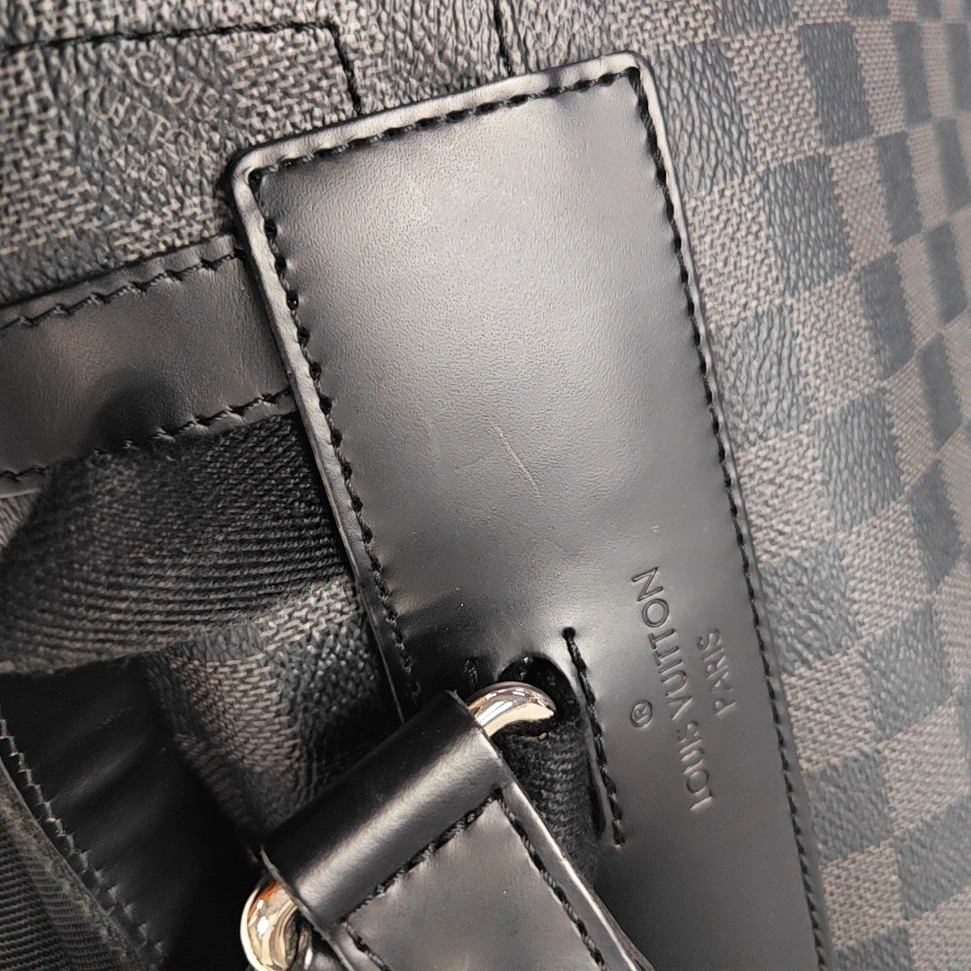 LOUIS VUITTON CHRISTOPHER Medium Grey Coated Canvas Checkerboard Backpack Tote Bag with Silver Hardware-(SKU)-969278949