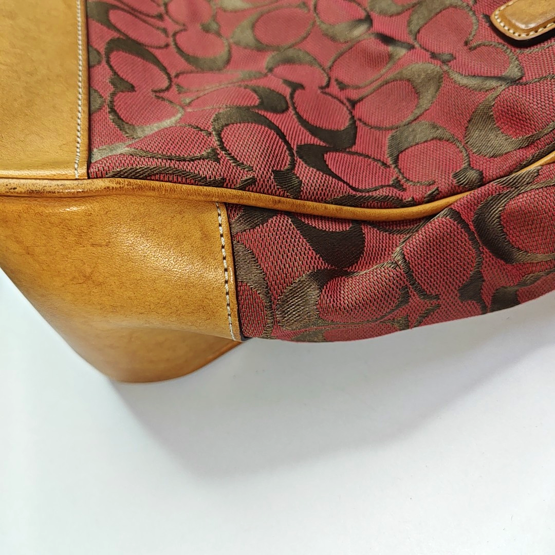 COACH Tote bag Red Canvas Monogram Floral Handbag Silver Hardware-(SKU)-936434550