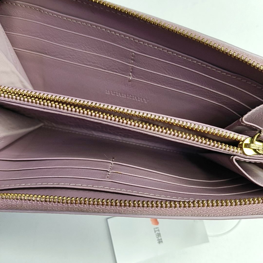 BURBERRY Light Pink Calf Leather Wallet Golden hardware-(SKU)-953079132