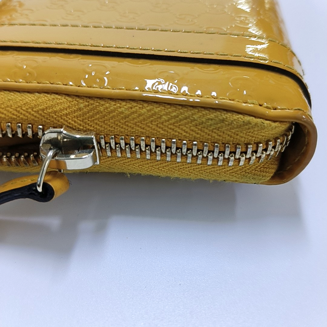 GUCCI Microguccissima Yellow Patent Leather Monogrammed Embossed Wallet Golden hardware-(SKU)-953012842