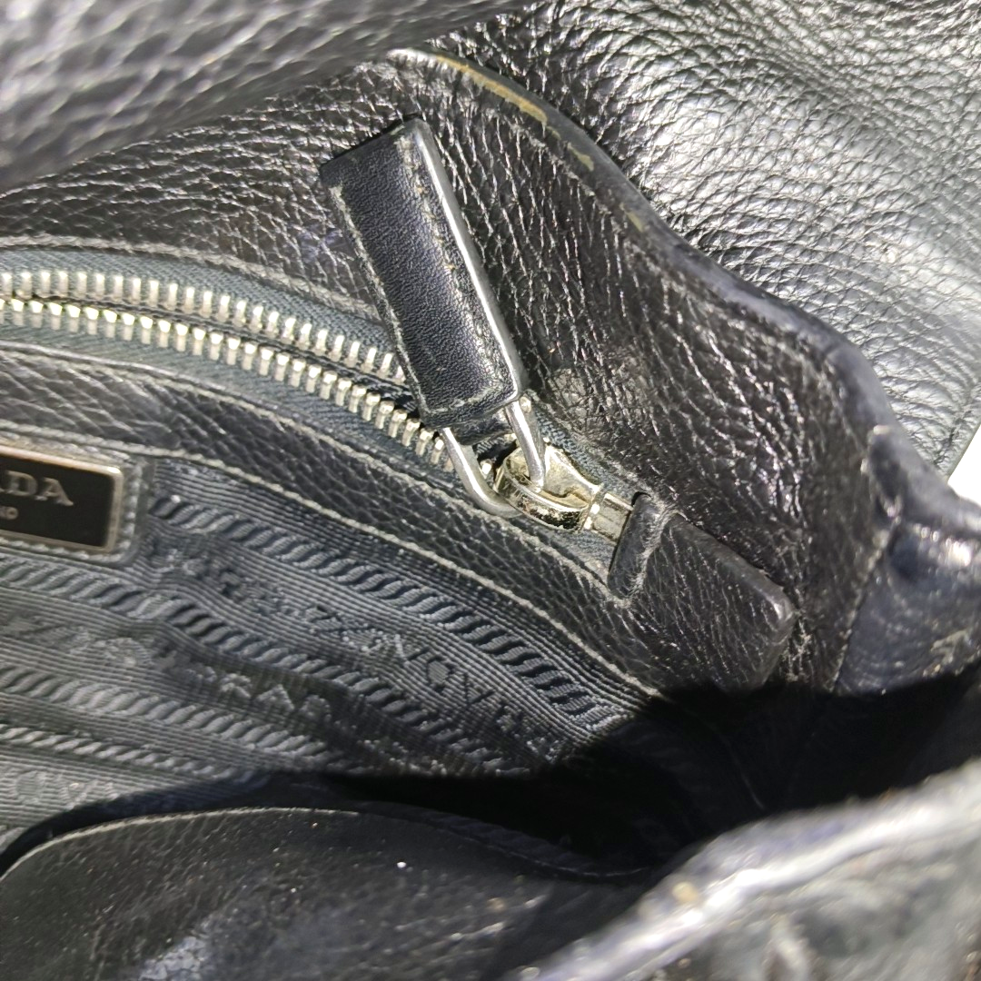 PRADA Easy Black cowhide cross-grain shoulder bag/crossbody bag Silver Hardware-(SKU)-950024216