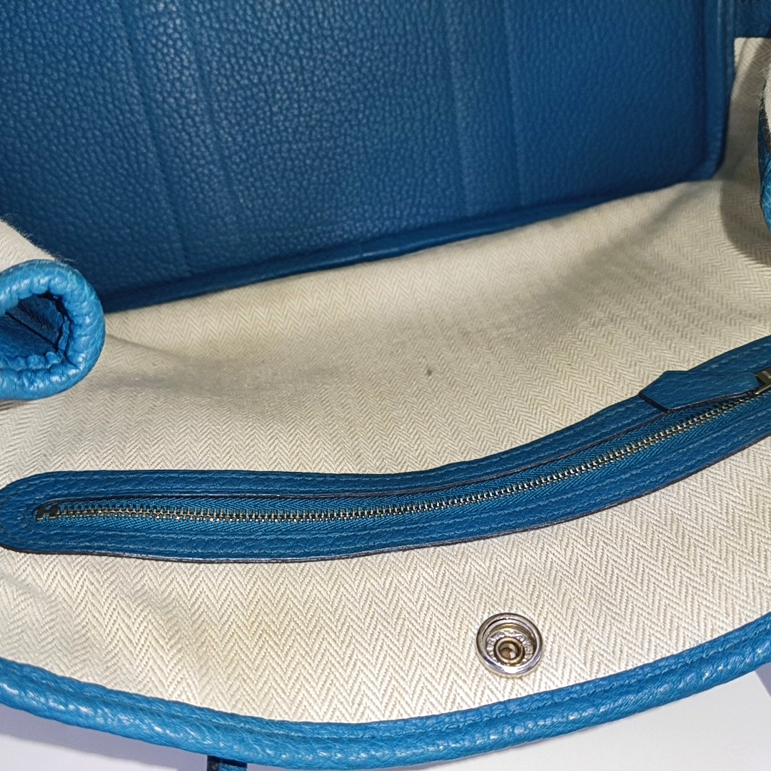 HERMÈS Garden Party 30 Duck Blue Negonda Small Bull Leather Tote Handbag with Silver Hardware-(SKU)-957462483