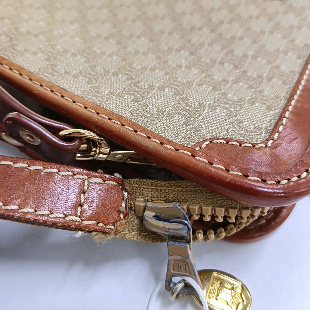 CELINE MACADAM CLUTCHES Khaki Coated Canvas Triumph Clutch Golden hardware-(SKU)-946907991