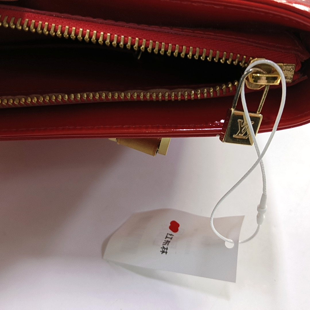 LOUIS VUITTON HOUSTON Red Lacquered Leather Texture Handbag Shoulder Bag Golden hardware Vintage model-(SKU)-943924336