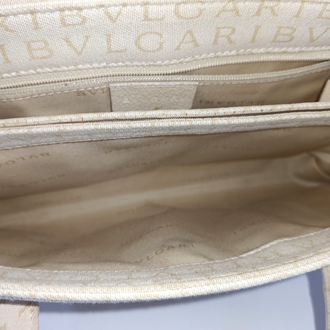 BVLGARI LA MANIE DES LOGOS Beige Canvas Floral Handbag Single Shoulder Bag Silver Hardware-(SKU)-954098204