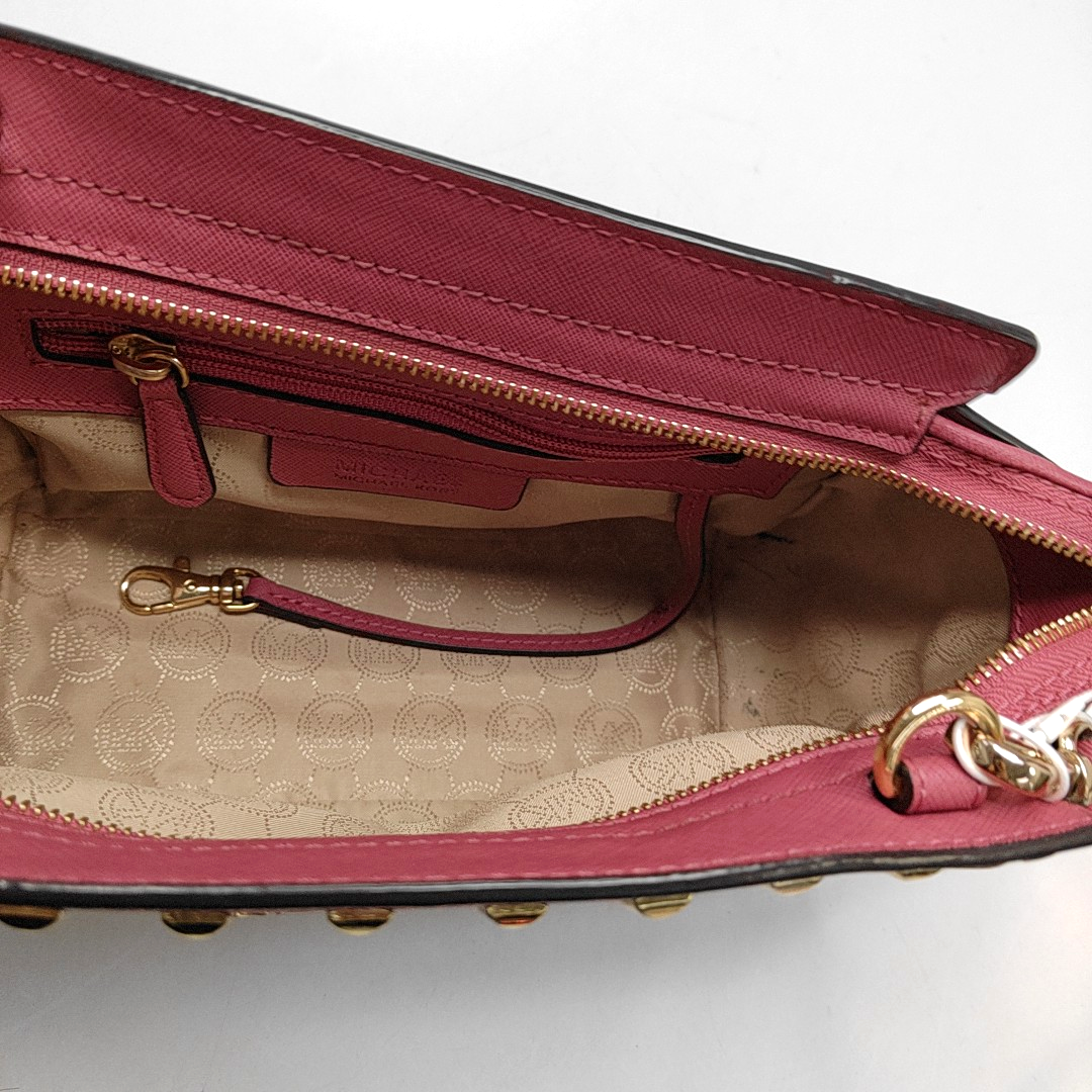 MICHAEL KORS Selma Medium size Pink cowhide studded crossbody bag, shoulder bag Golden hardware Removable shoulder strap-(SKU)-944285673