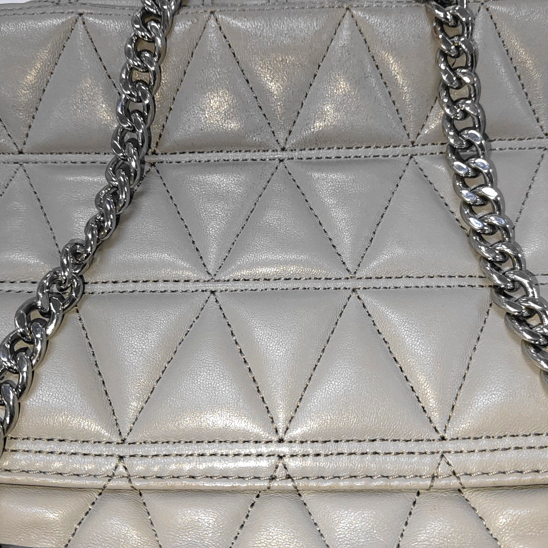 MICHAEL KORS Medium size Gray Cowhide Quilted Single Shoulder Bag Crossbody Silver Hardware-(SKU)-14349327
