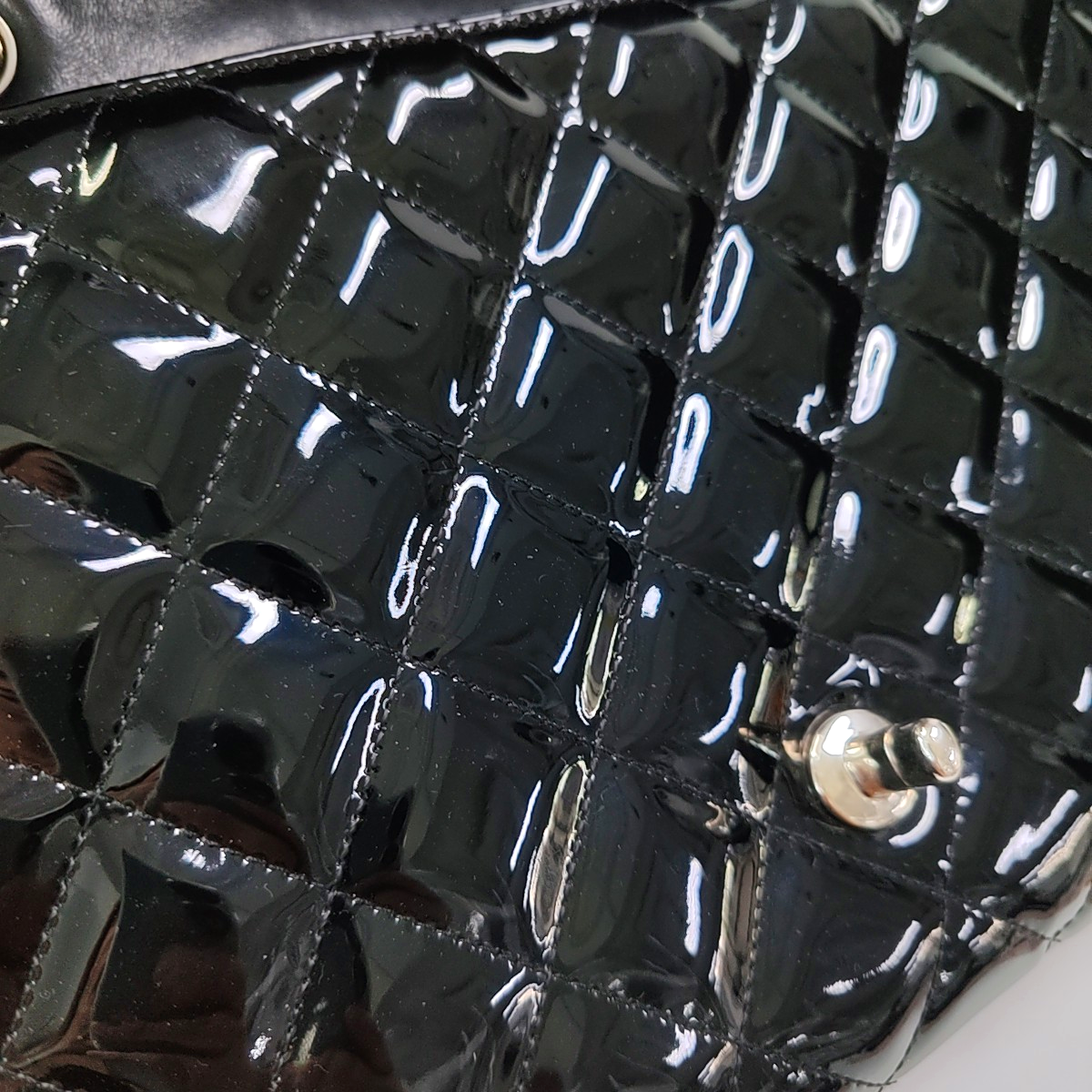 CHANEL CLASSIC FLAP Large Size Black Patent Calfskin Quilted Jumbo Crossbody Bag Shoulder Bag Silver Hardware 13 Opening-(SKU)-954460430