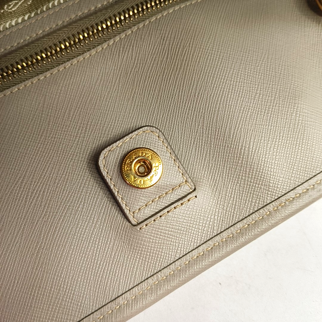 PRADA Gray cowhide single shoulder bag crossbody handbag Golden hardware Removable shoulder strap-(SKU)-959549746