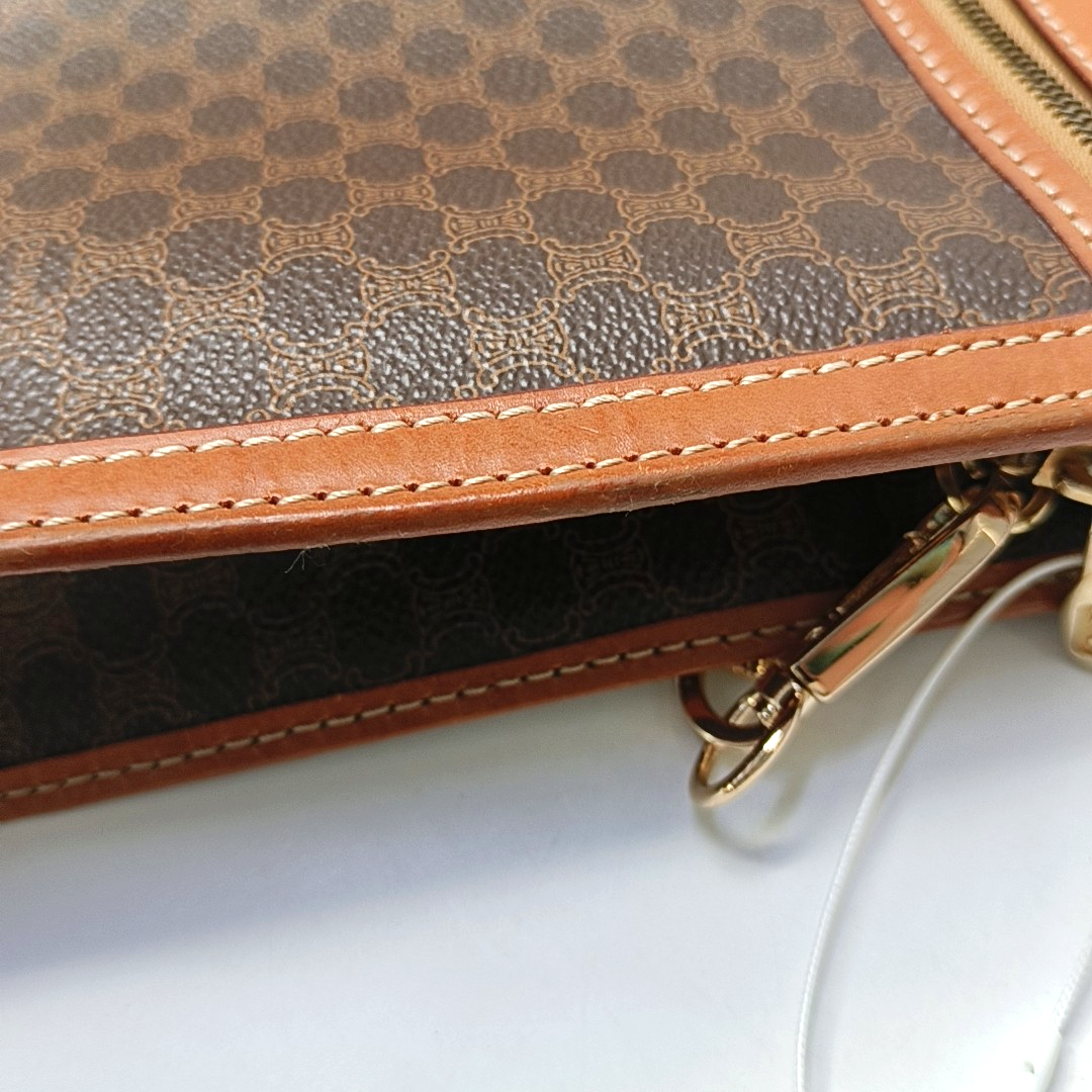 CELINE MACADAM CLUTCHES Brown Coated Canvas Triumph Clutch Golden hardware-(SKU)-947868204