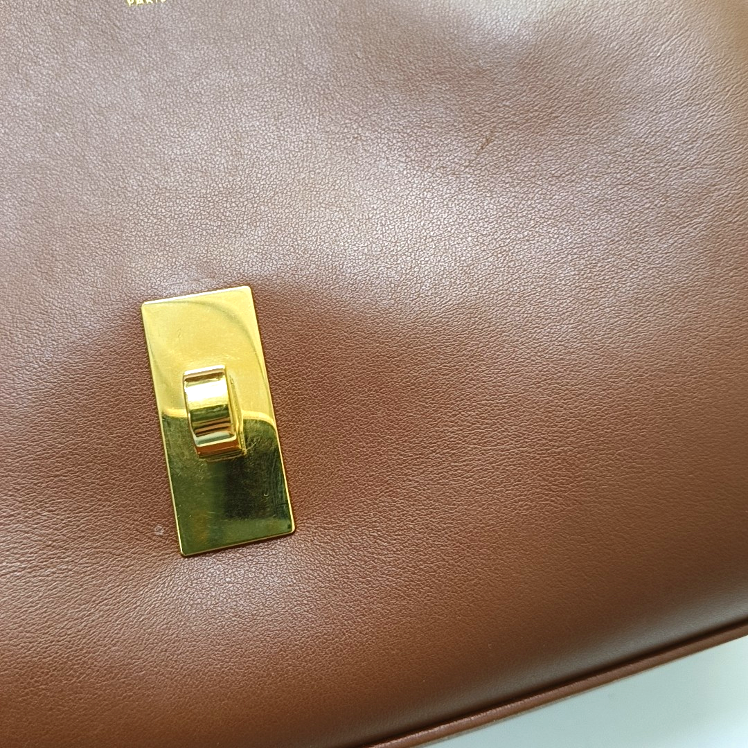 CELINE 16 Teen Brown Calfskin Single Shoulder Bag with Detachable Strap and Gold Hardware-(SKU)-955131984