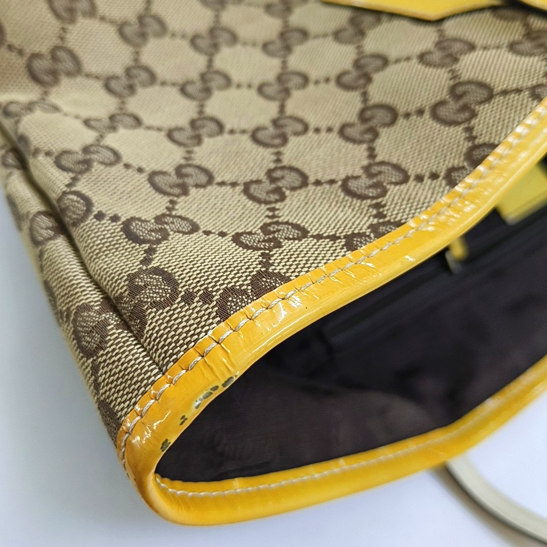 GUCCI Jolicoeur Medium size Khaki Canvas Monogrammed Striped Webbing Single Shoulder Bag Tote Bag Golden hardware-(SKU)-955054471