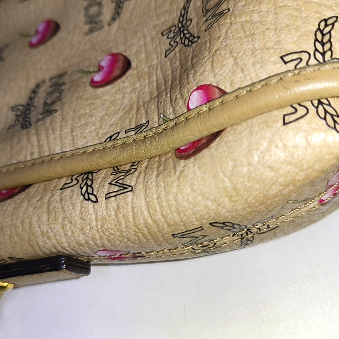 MCM Khaki Coated Canvas Monogram Print Single Shoulder Bag Handbag Golden hardware Removable shoulder strap-(SKU)-939993625