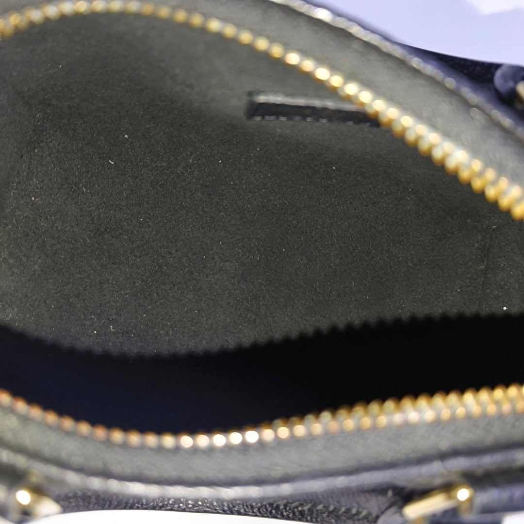 LOUIS VUITTON SPEEDY Nano Black Calfskin Monogram Embossed Boston Bag Shoulder Bag Tote Bag Crossbody Bag Gold Hardware Removable Strap-(SKU)-966570121