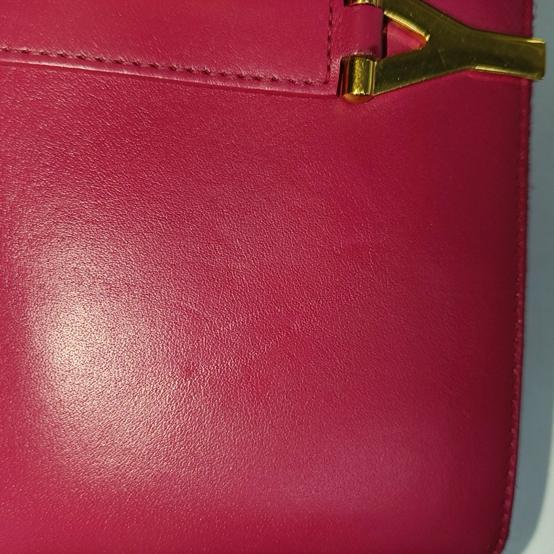 YSL Fuchsia Leather Wallet Golden hardware-(SKU)-935677489