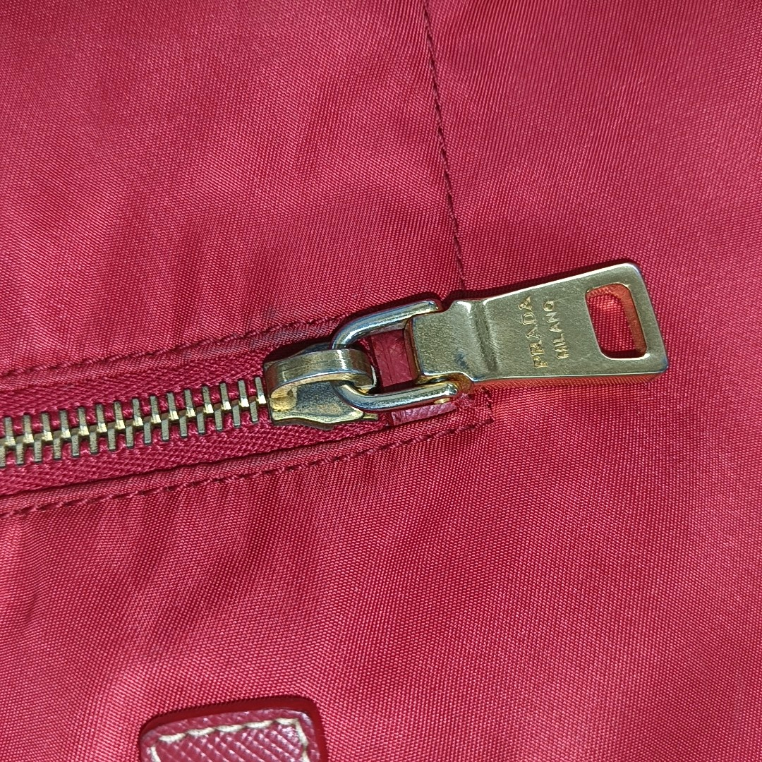 PRADA Tote bag Red Nylon Logo Single Shoulder Bag Crossbody Bag Handbag Golden hardware-(SKU)-13628648