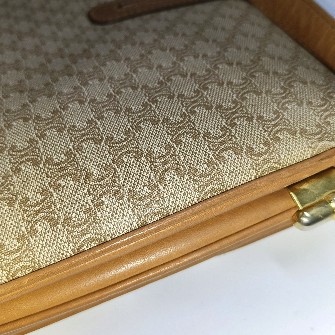 CELINE TABOU Beige coated canvas triumph gate single shoulder bag crossbody bag Golden hardware-(SKU)-14368008
