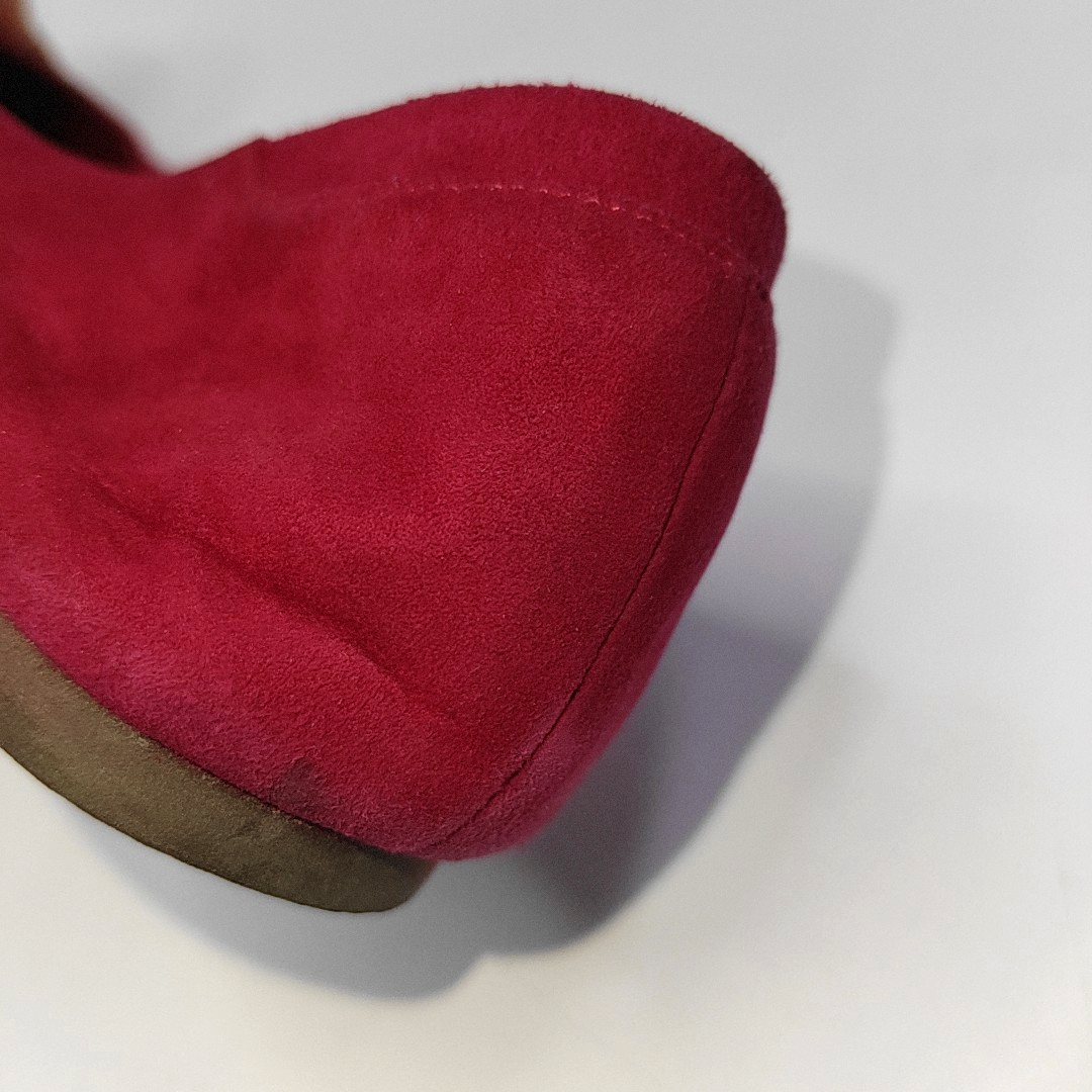 Alexander McQUEEN 37code Autumn Winter Red Suede Leather Women's Low Heel Low Top Dress Shoes-(SKU)-939056143