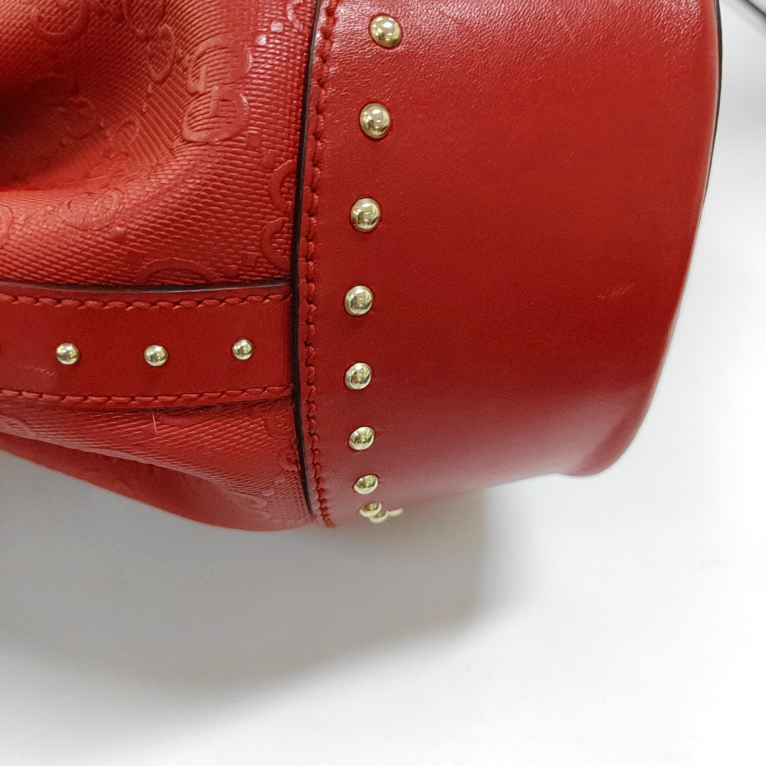 GUCCI Bucket bag Red Cowhide Monogrammed Studs Shoulder Bag Crossbody Bag Golden hardware-(SKU)-957386038